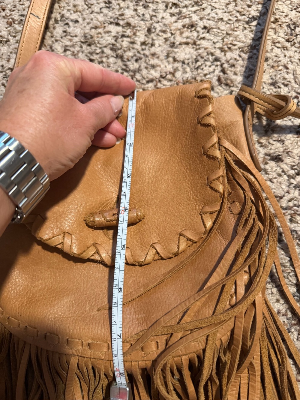 Polo by Ralph Lauren Tan 100% Leather Fringe Crossbody Bag - Picture 9 of 10
